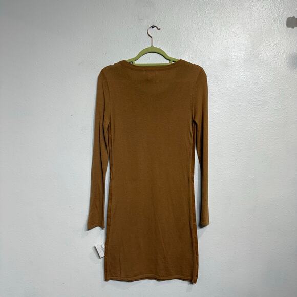 Neiman Marcus Camel Long Sleeve Leather Mini Dress Sz XS NWT - Picture 8 of 10